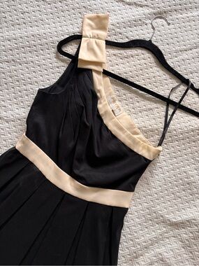 Vintage One-Shoulder Black Dress with Cream Trim